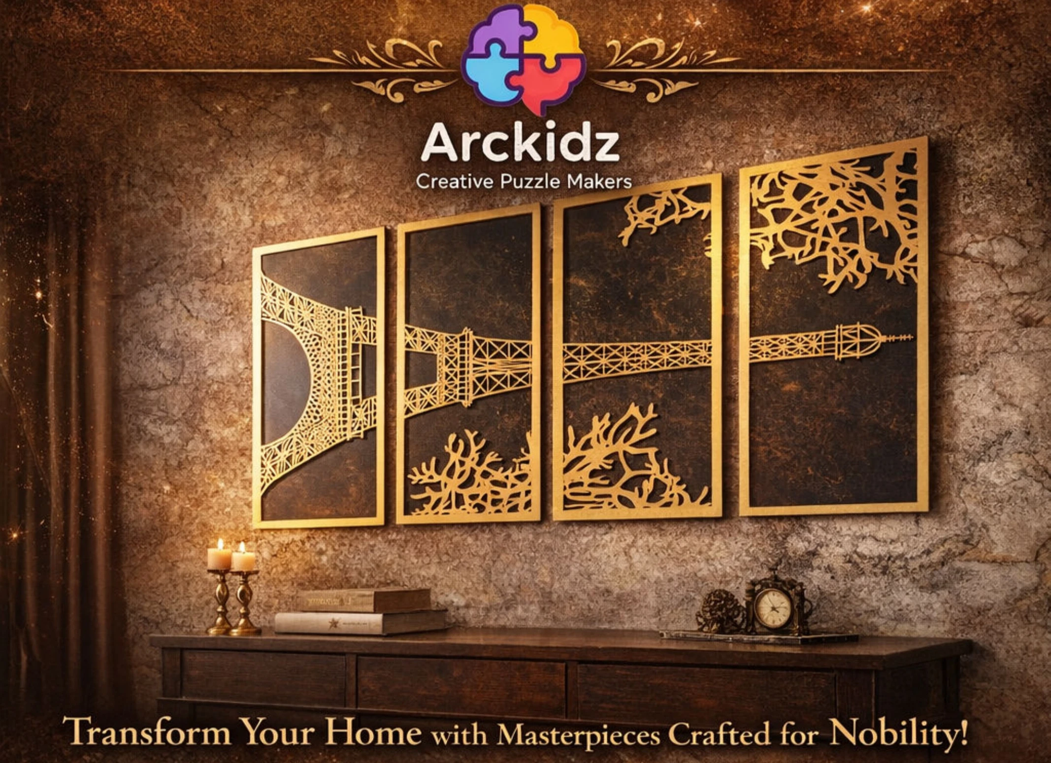 لوحة برج إيفل الخشبية للحائط من Arckidz